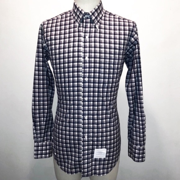 THOM BROWNE Mens Plaid Shirt Size 3 (L/42) - Picture 1 of 6
